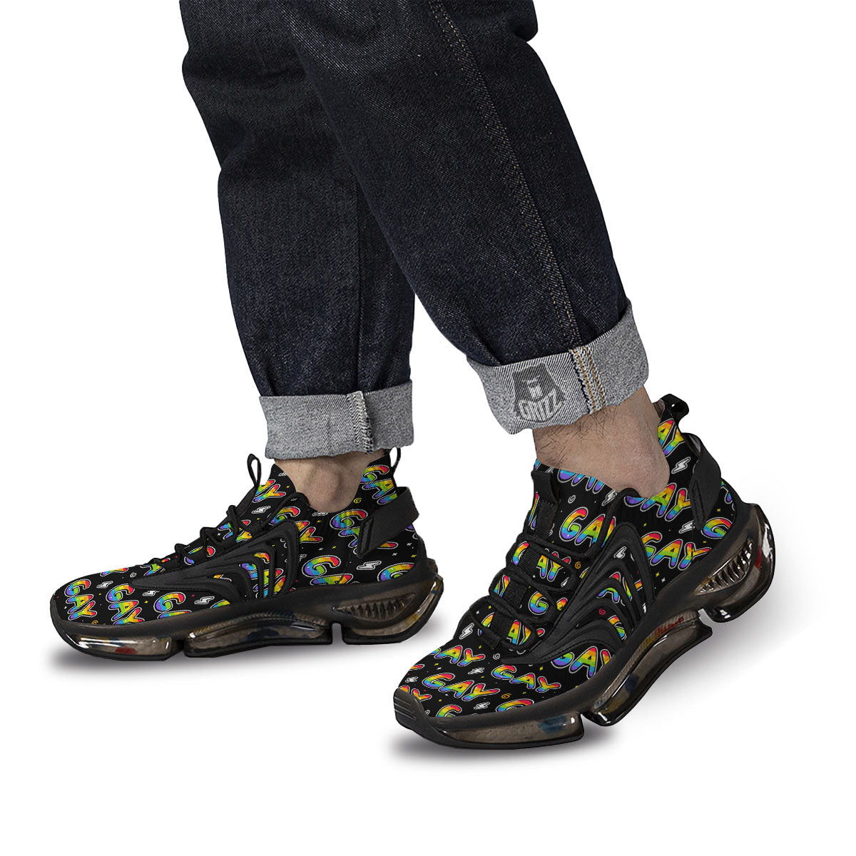 Gay Pride Rainbow Print Pattern Black Gym Shoes-grizzshop