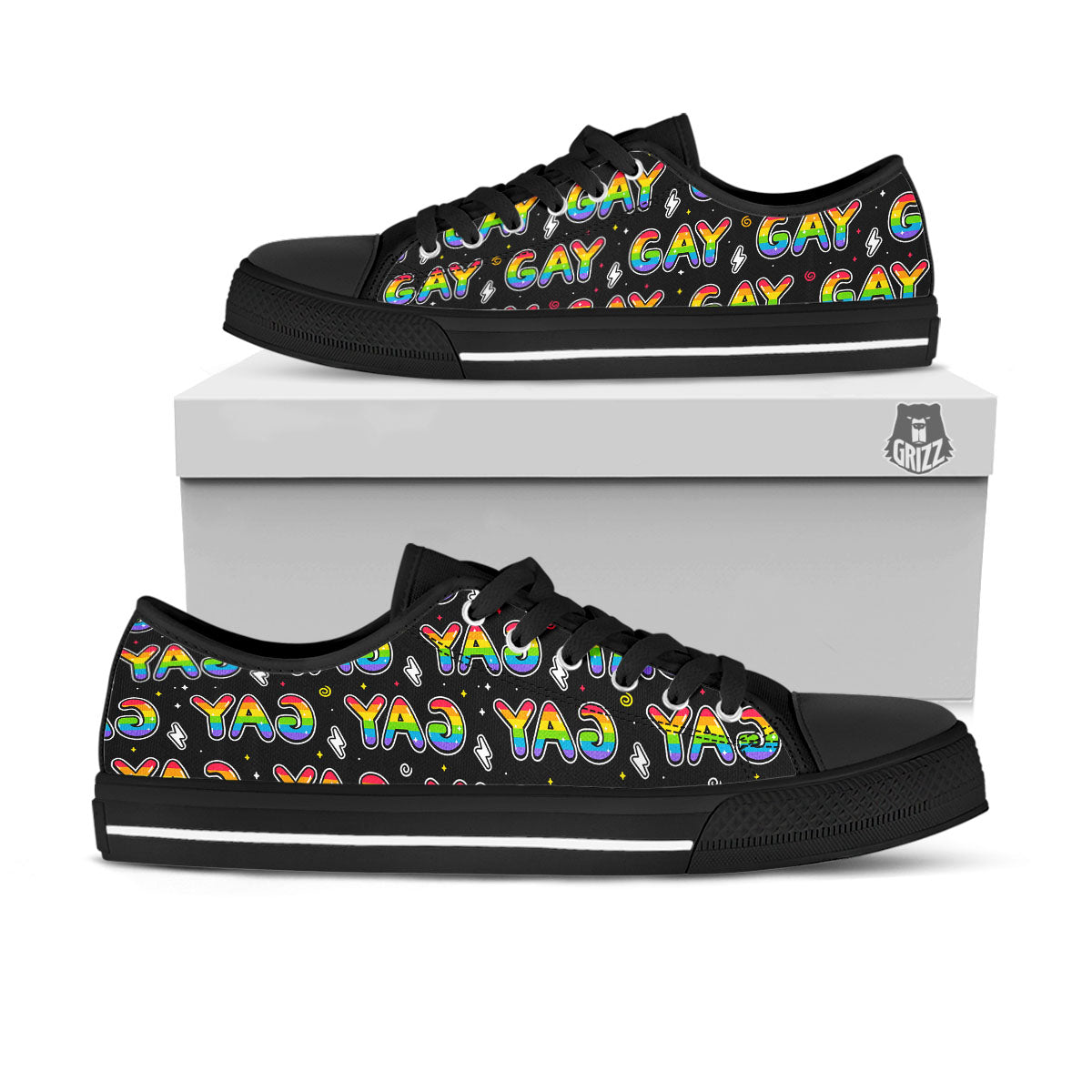 Gay Pride Rainbow Print Pattern Black Low Top Shoes-grizzshop