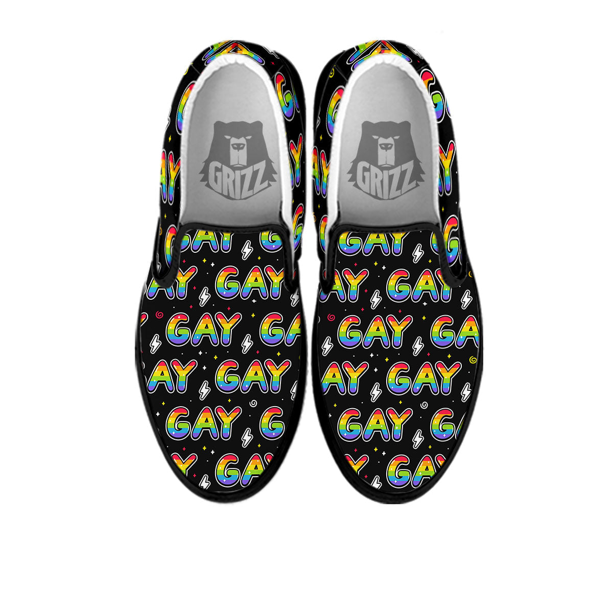 Gay Pride Rainbow Print Pattern Black Slip On Shoes-grizzshop