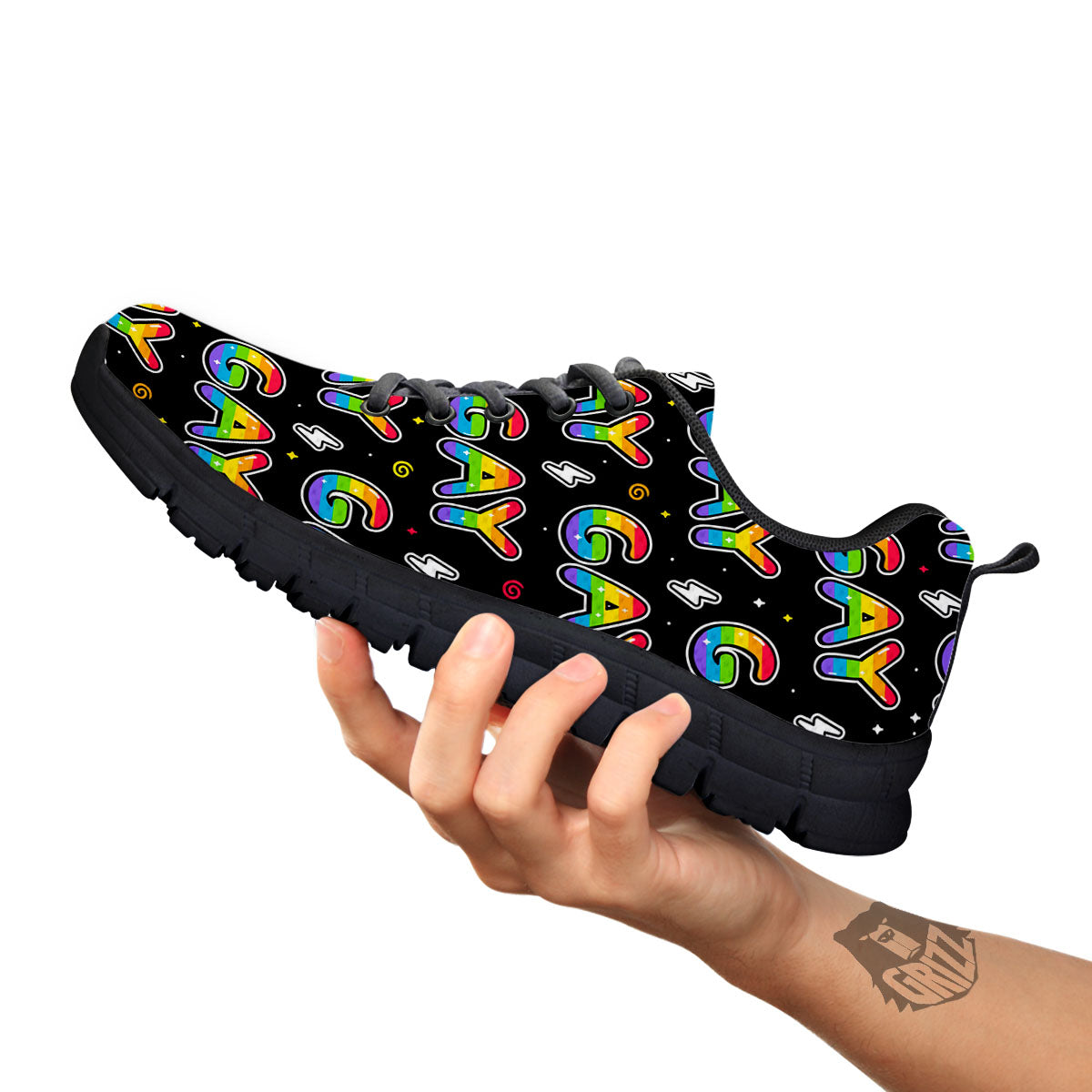 Gay Pride Rainbow Print Pattern Black Sneaker-grizzshop