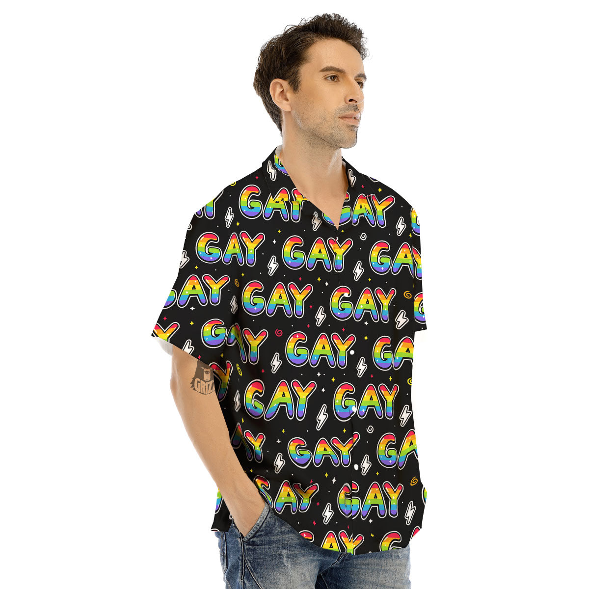 Gay Pride Rainbow Print Pattern Men's Hawaiian Shirt-grizzshop