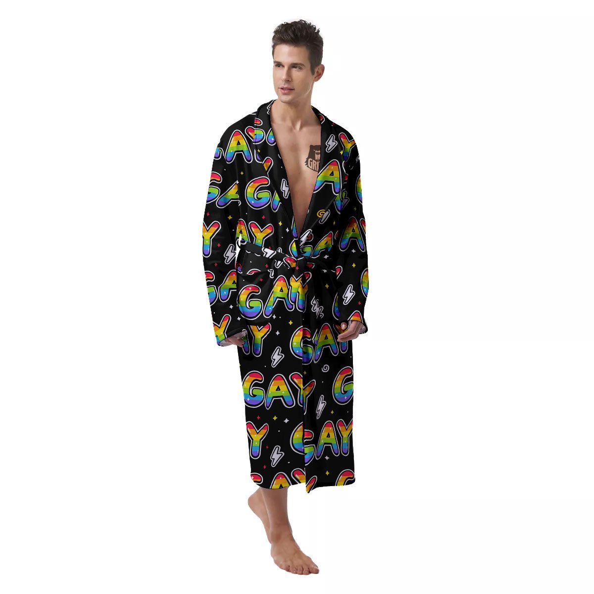 Gay Pride Rainbow Print Pattern Men's Robe-grizzshop