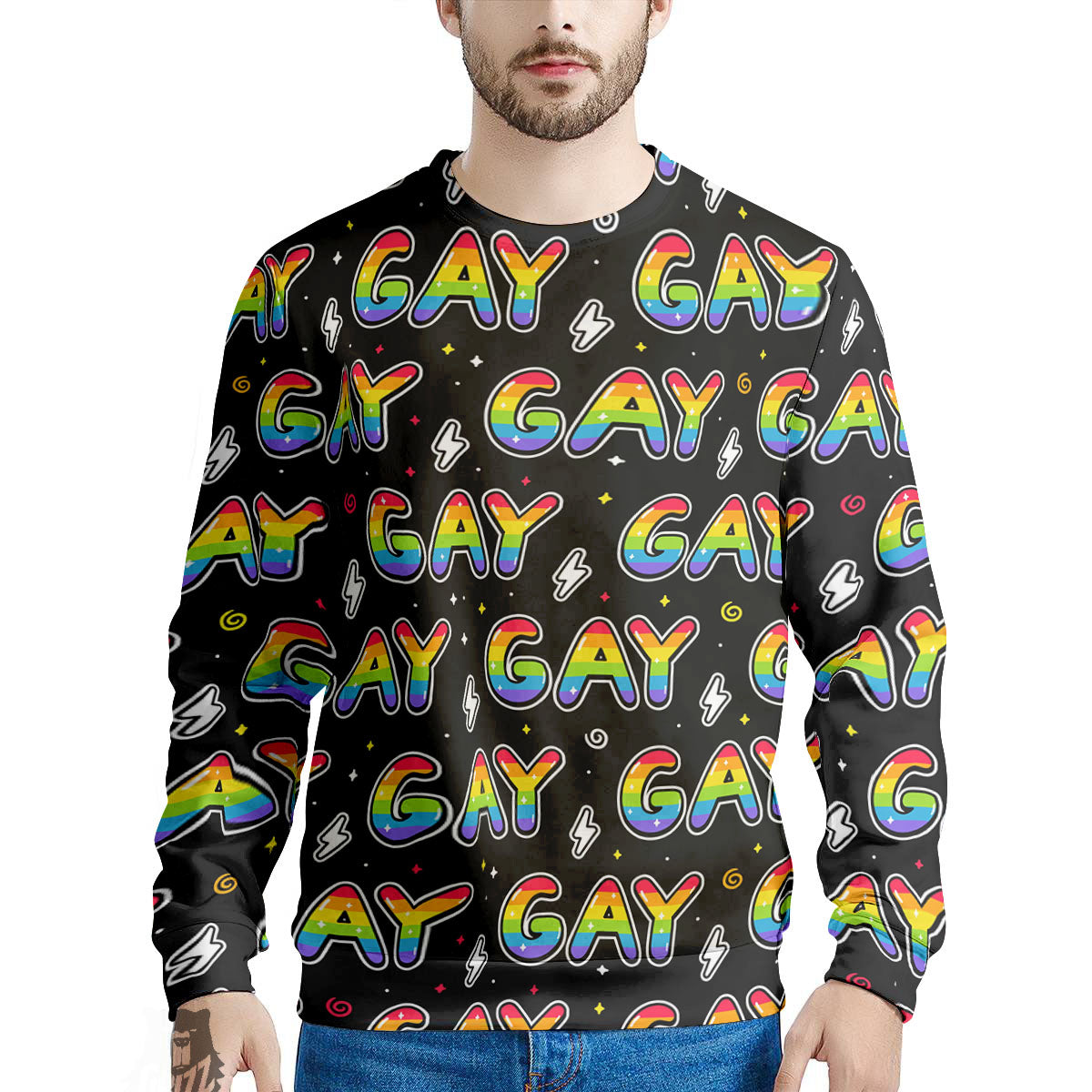 Gay Pride Rainbow Print Pattern Men's Sweatshirt-grizzshop