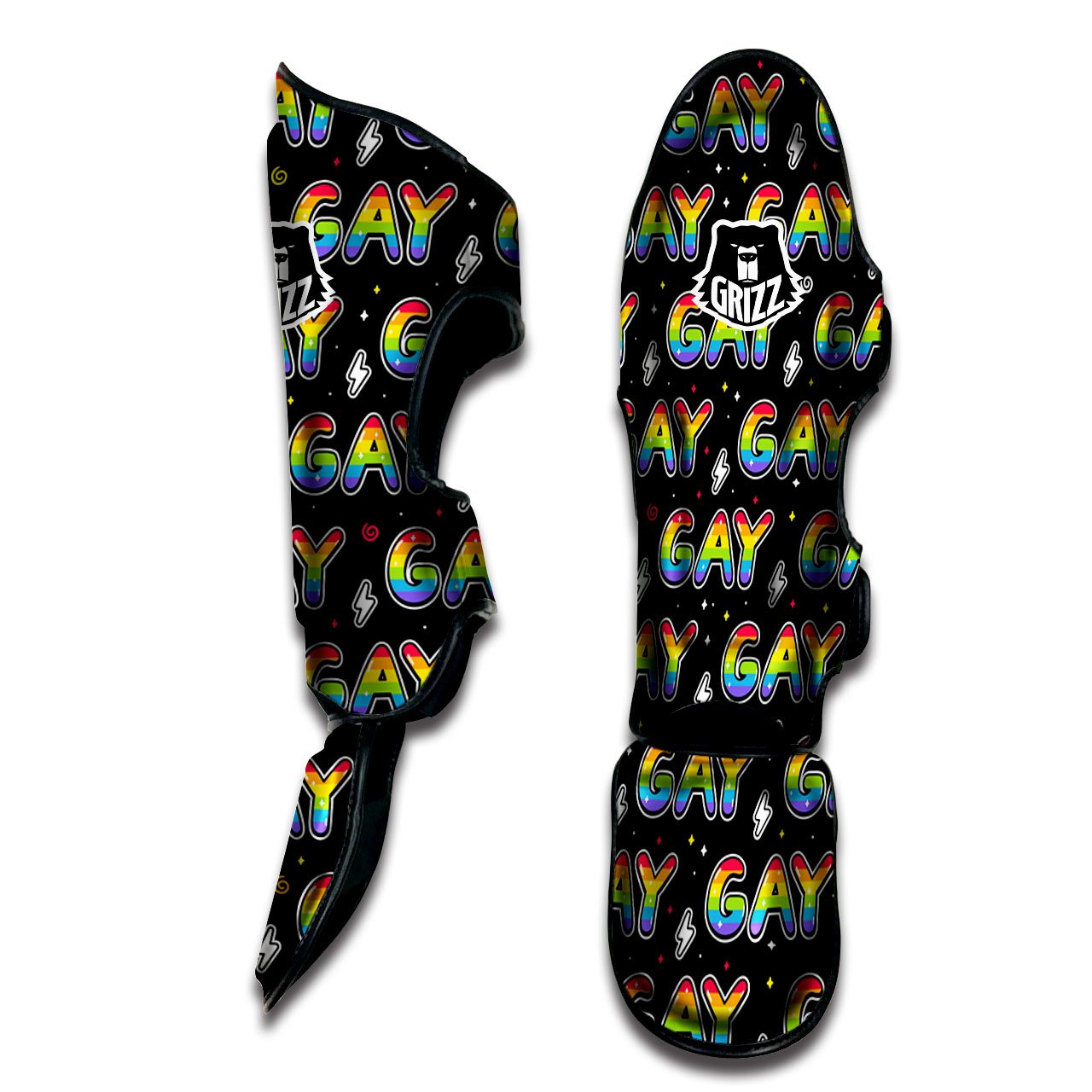 Gay Pride Rainbow Print Pattern Muay Thai Shin Guards-grizzshop