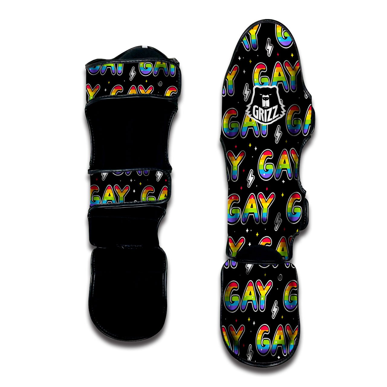 Gay Pride Rainbow Print Pattern Muay Thai Shin Guards-grizzshop