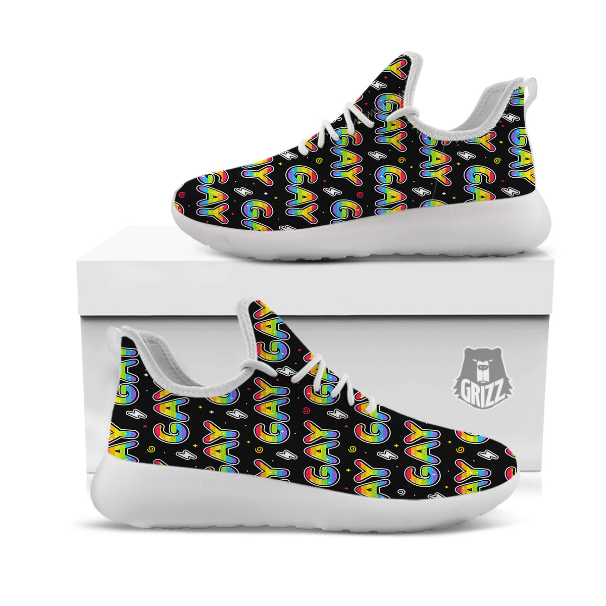 Gay Pride Rainbow Print Pattern White Athletic Shoes-grizzshop