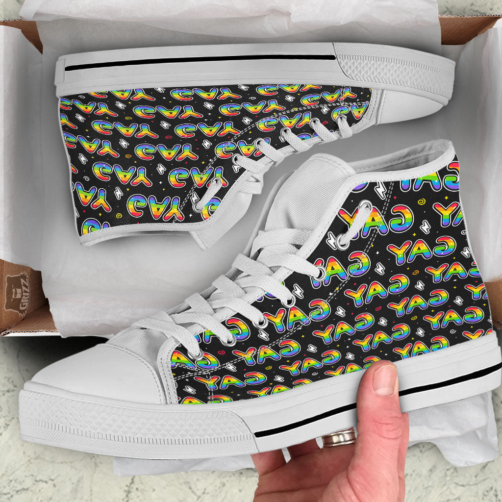 Gay Pride Rainbow Print Pattern White High Top Shoes-grizzshop