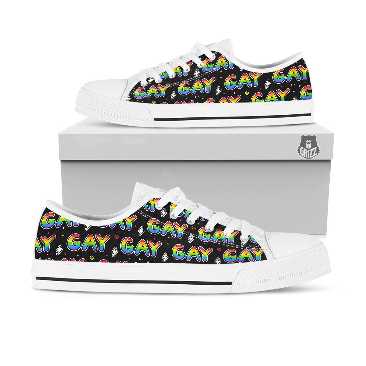 Gay Pride Rainbow Print Pattern White Low Top Shoes-grizzshop
