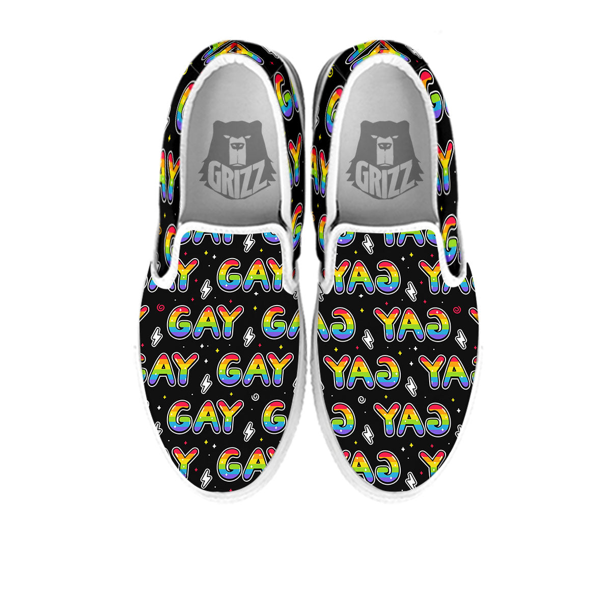 Gay Pride Rainbow Print Pattern White Slip On Shoes-grizzshop