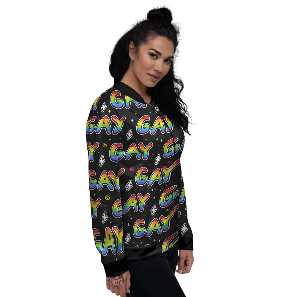 Gay Pride Rainbow Print Pattern Women's Bomber Jacket-grizzshop