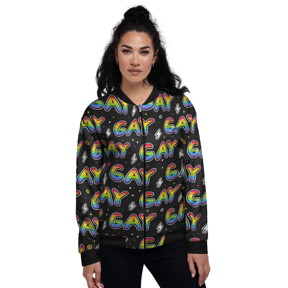 Gay Pride Rainbow Print Pattern Women's Bomber Jacket-grizzshop