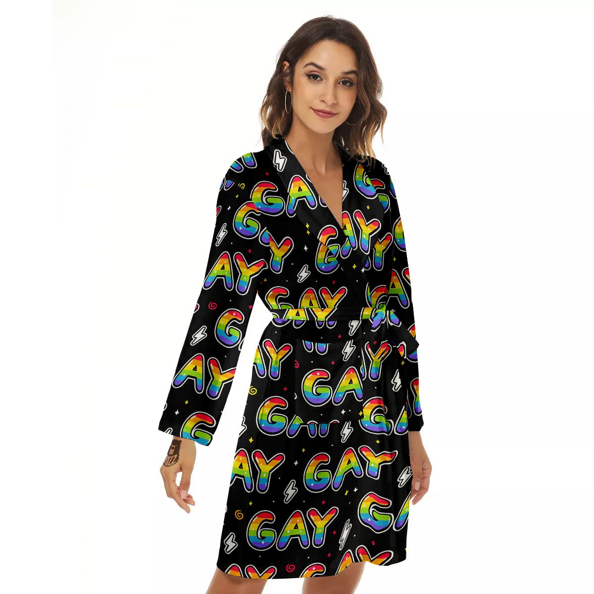 Gay Pride Rainbow Print Pattern Women's Robe-grizzshop