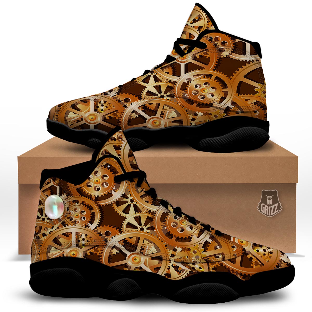 Gears And Steampunk Cogs Print Black Basketball Shoes-grizzshop