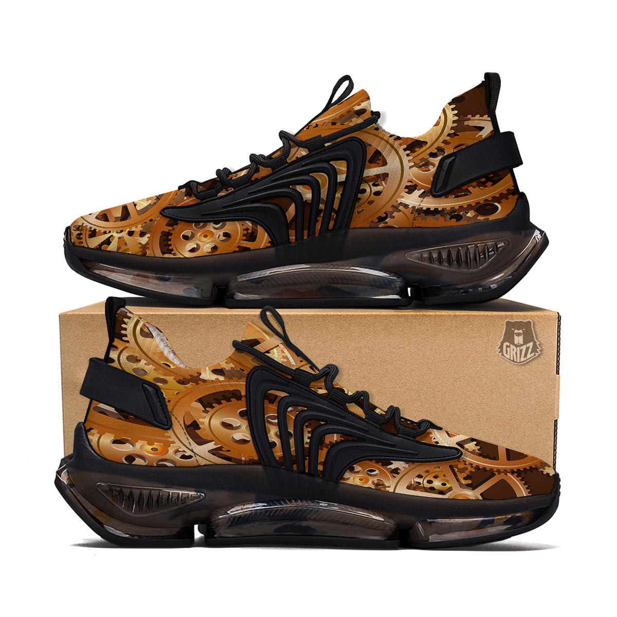 Gears And Steampunk Cogs Print Black Gym Shoes-grizzshop