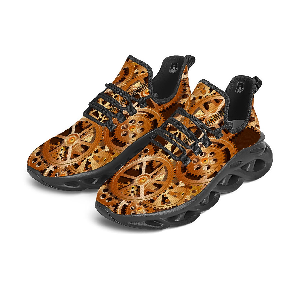 Gears And Steampunk Cogs Print Black Running Shoes-grizzshop