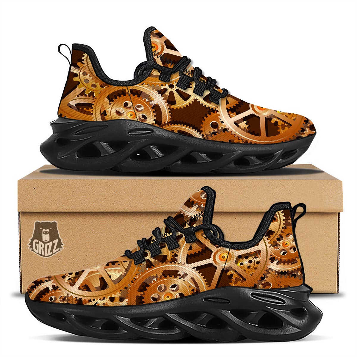 Gears And Steampunk Cogs Print Black Running Shoes-grizzshop