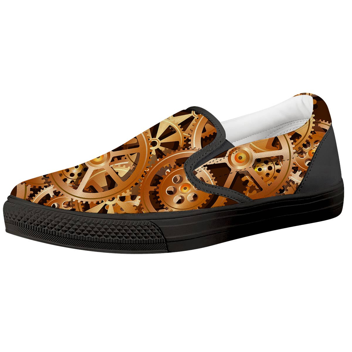 Gears And Steampunk Cogs Print Black Slip On Shoes-grizzshop