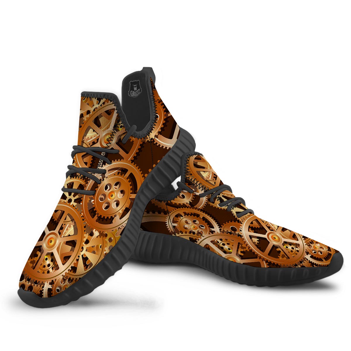 Gears And Steampunk Cogs Print Black Walking Shoes-grizzshop