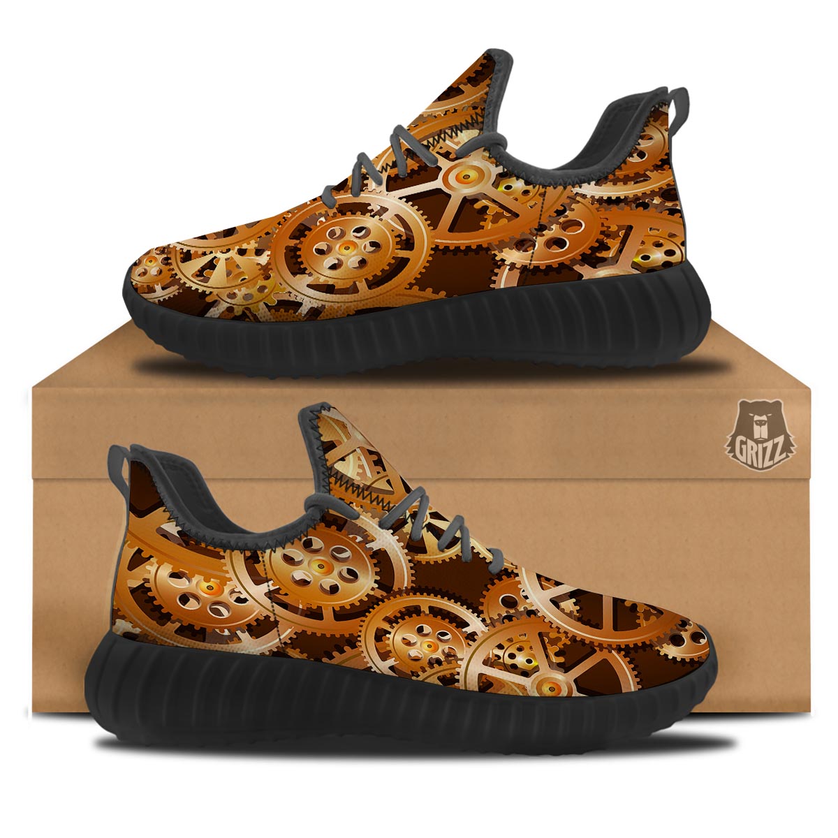 Gears And Steampunk Cogs Print Black Walking Shoes-grizzshop