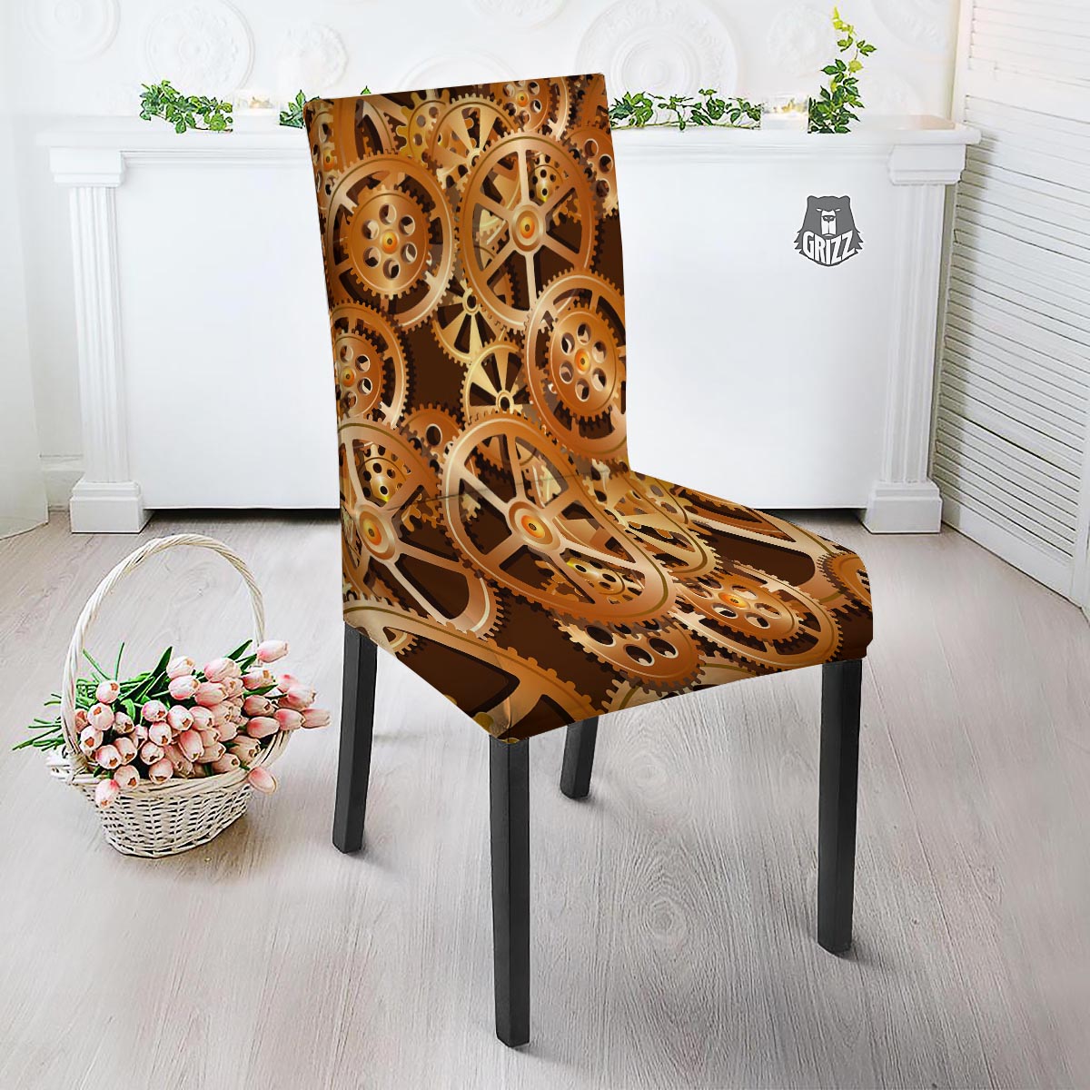 Gears And Steampunk Cogs Print Dining Chair Slipcover-grizzshop