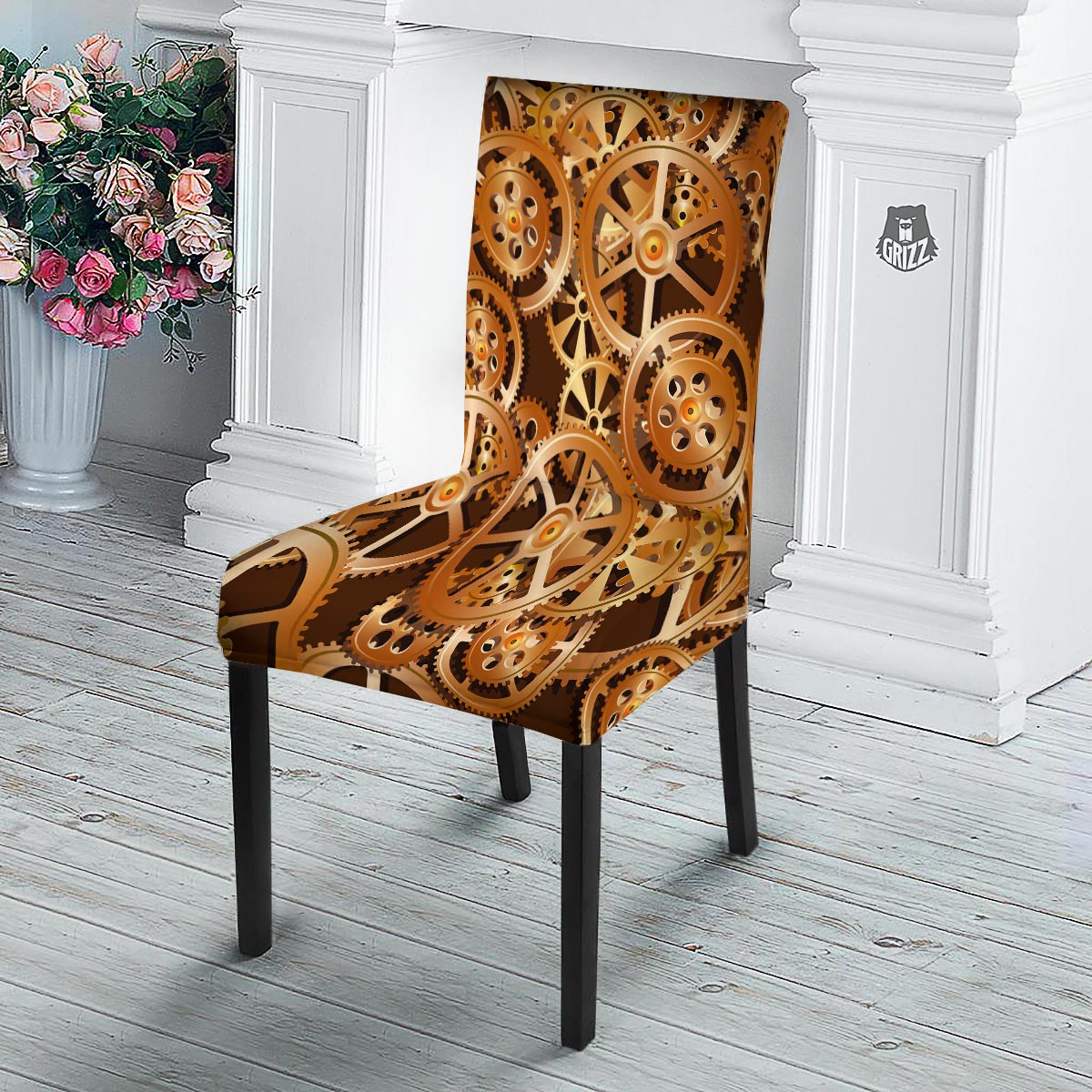 Gears And Steampunk Cogs Print Dining Chair Slipcover-grizzshop