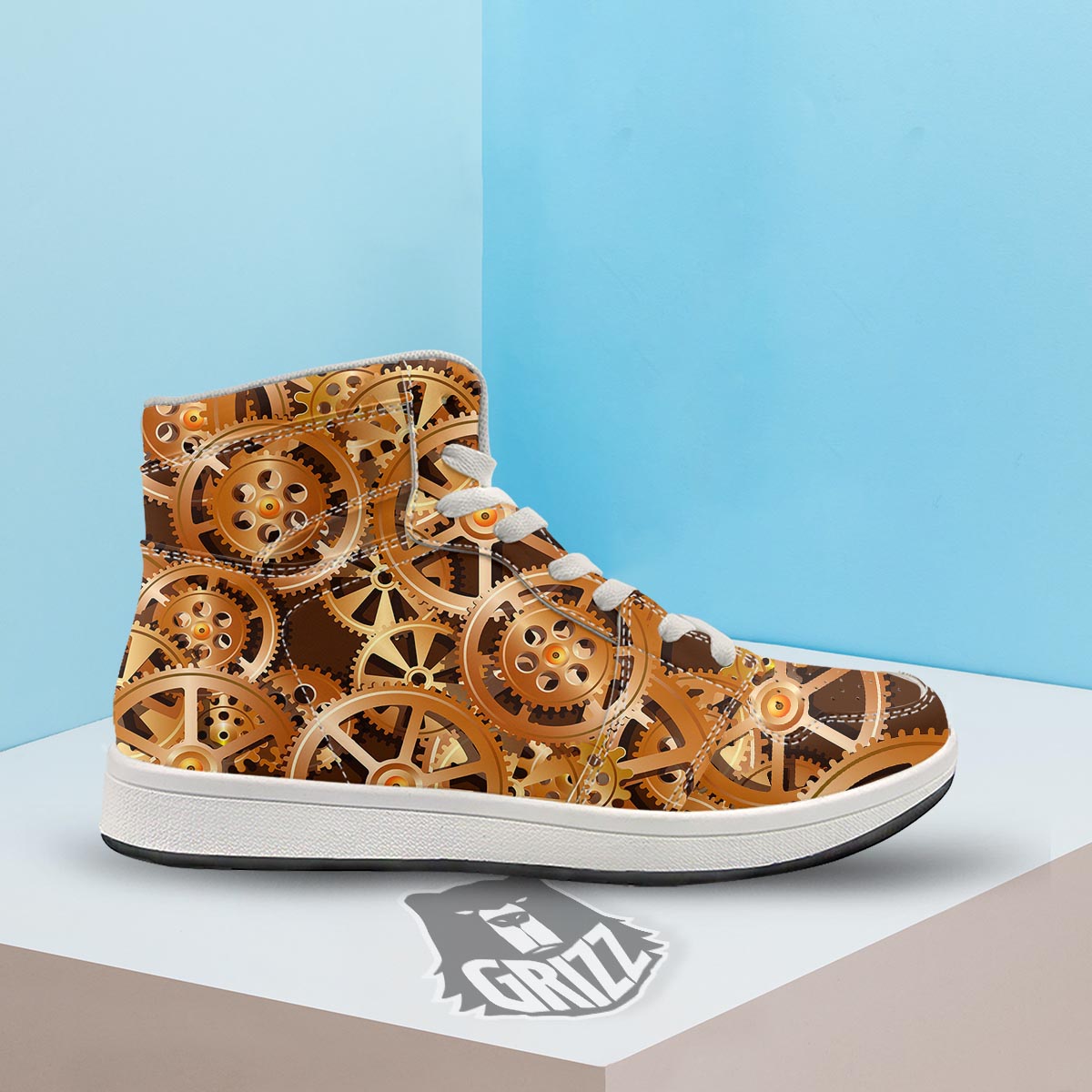 Gears And Steampunk Cogs Print High Top Sneakers-grizzshop