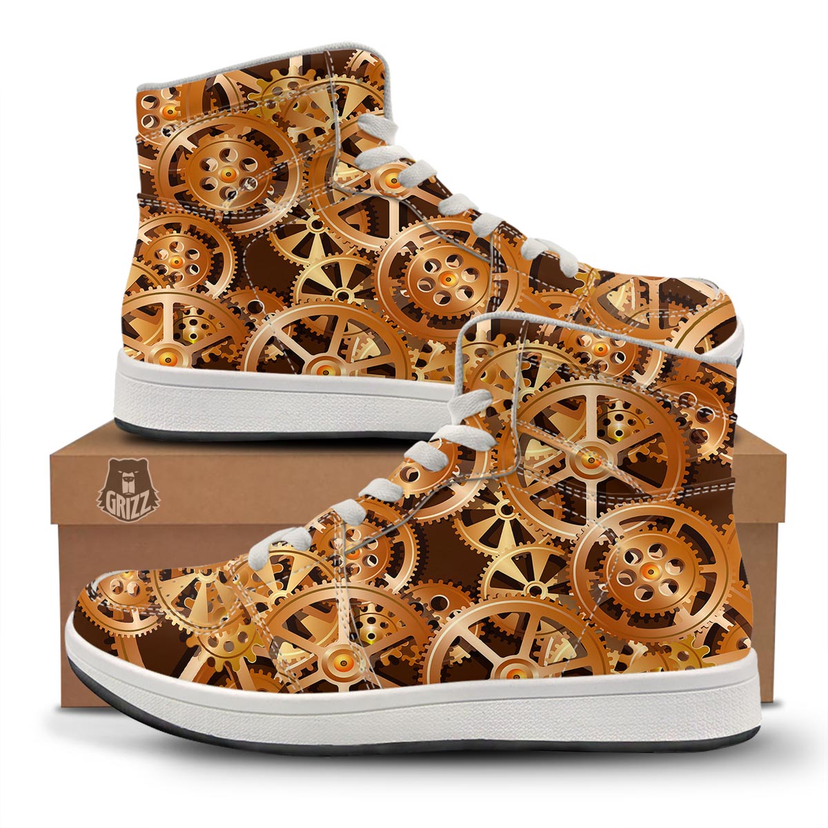 Gears And Steampunk Cogs Print High Top Sneakers-grizzshop