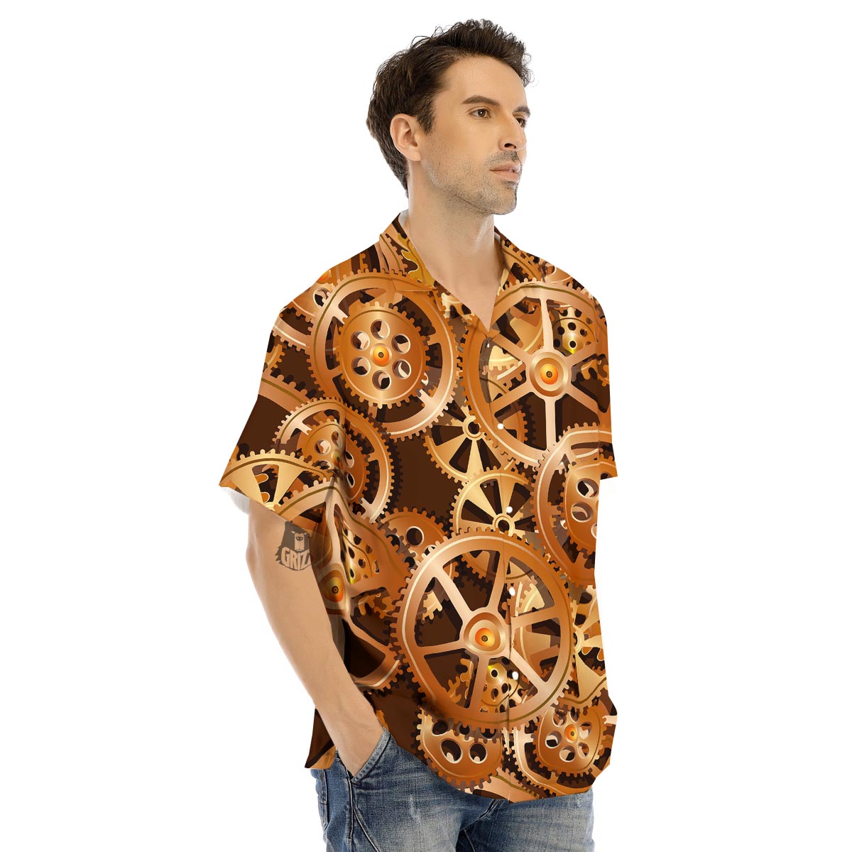 Gears And Steampunk Cogs Print Men's Hawaiian Shirt-grizzshop