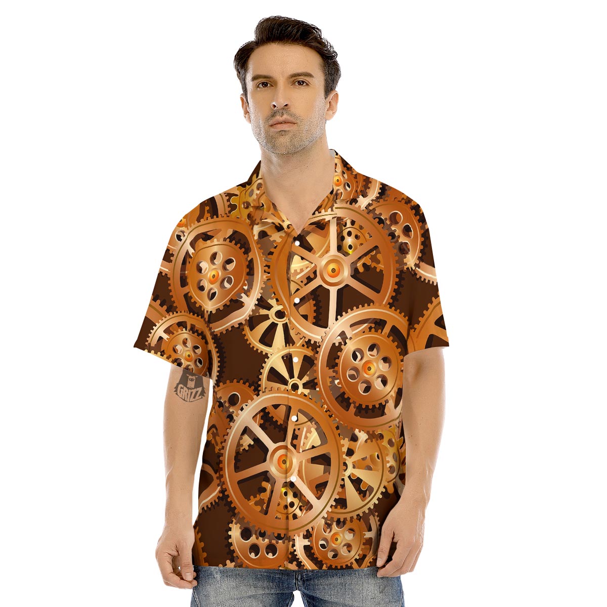 Gears And Steampunk Cogs Print Men's Hawaiian Shirt-grizzshop