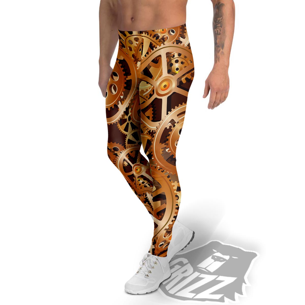 Gears And Steampunk Cogs Print Men's Leggings-grizzshop