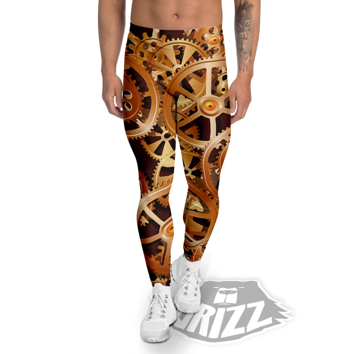 Gears And Steampunk Cogs Print Men's Leggings-grizzshop