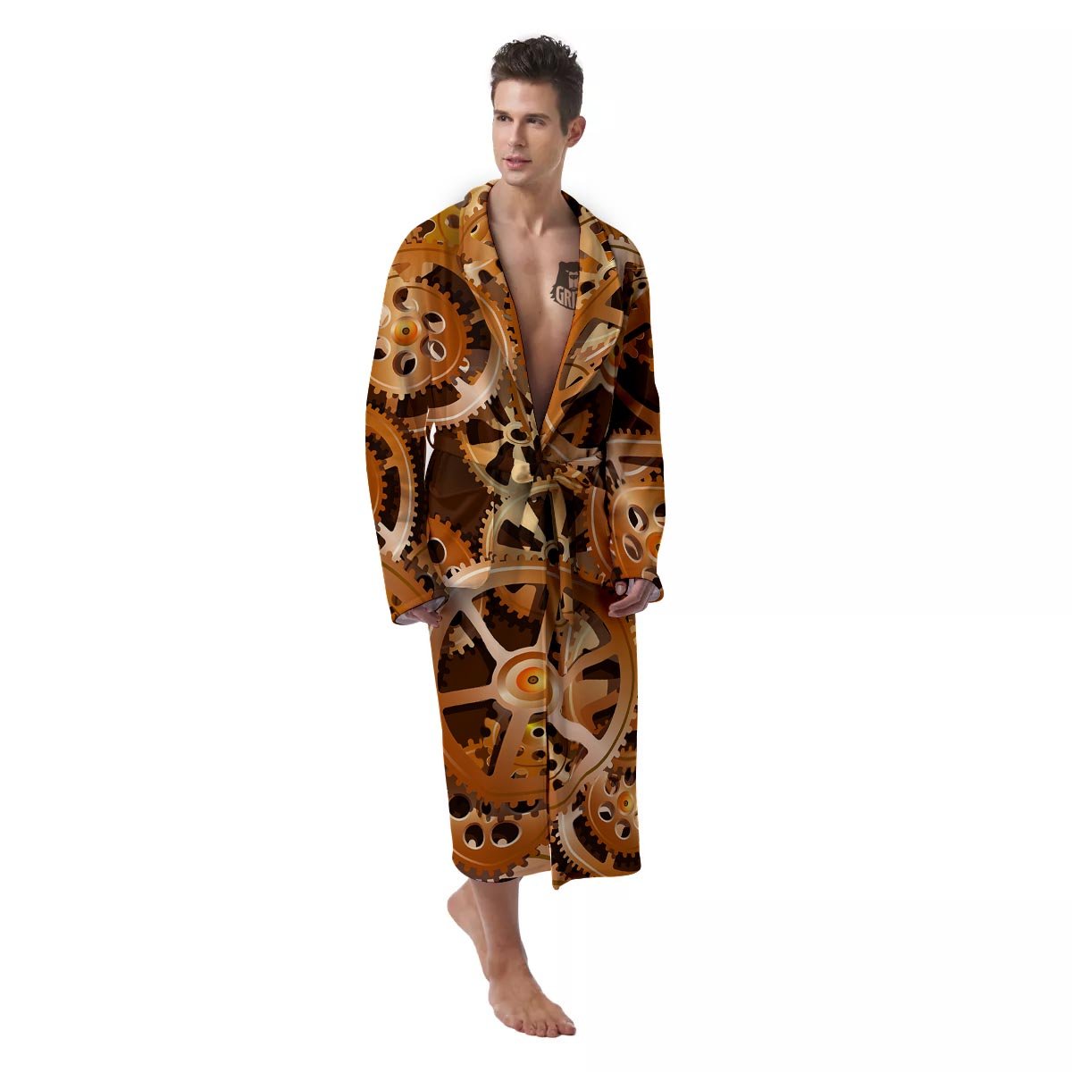 Gears And Steampunk Cogs Print Men's Robe-grizzshop