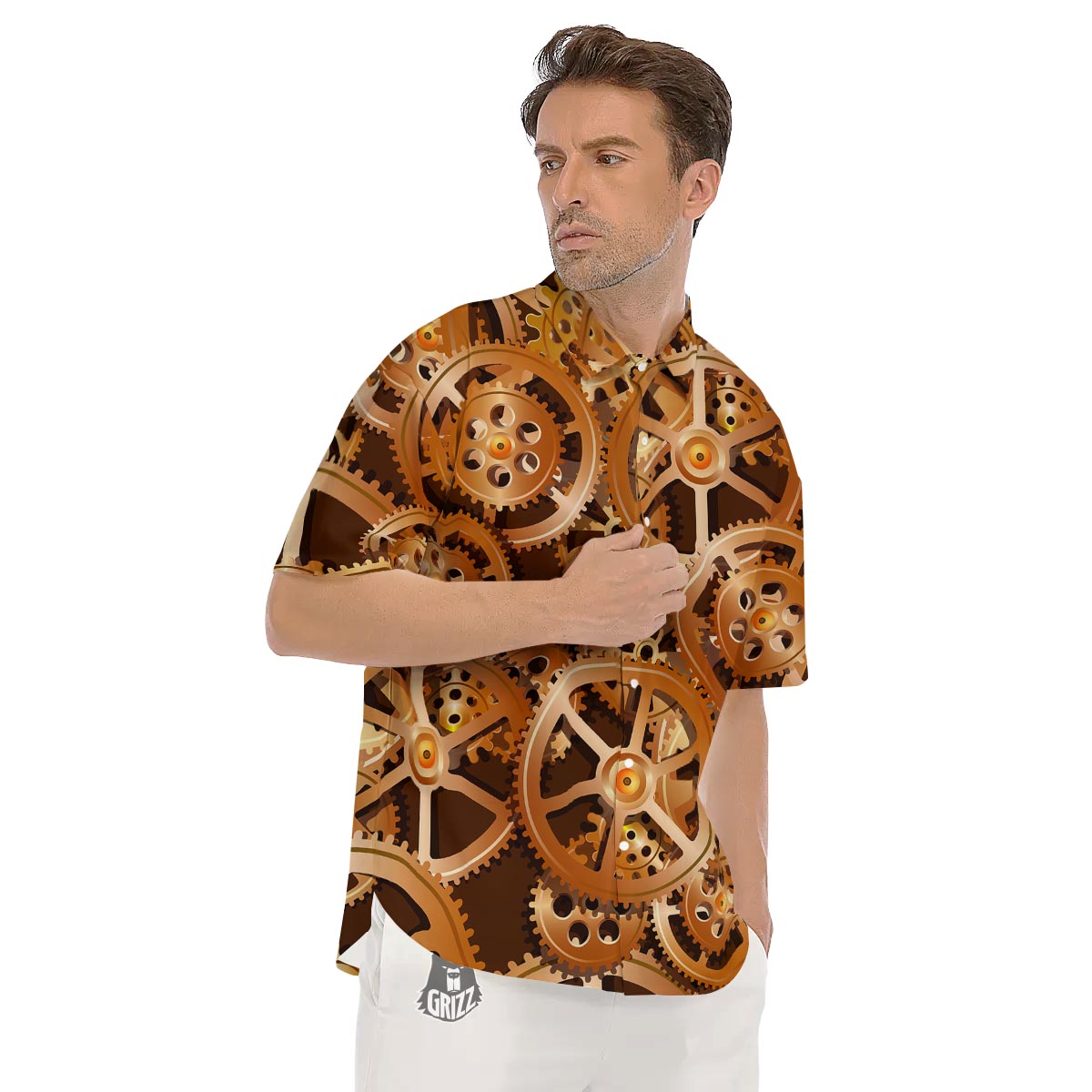 Gears And Steampunk Cogs Print Men's Short Sleeve Shirts-grizzshop