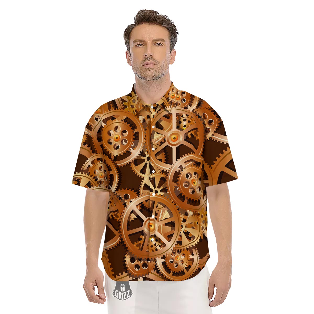 Gears And Steampunk Cogs Print Men's Short Sleeve Shirts-grizzshop