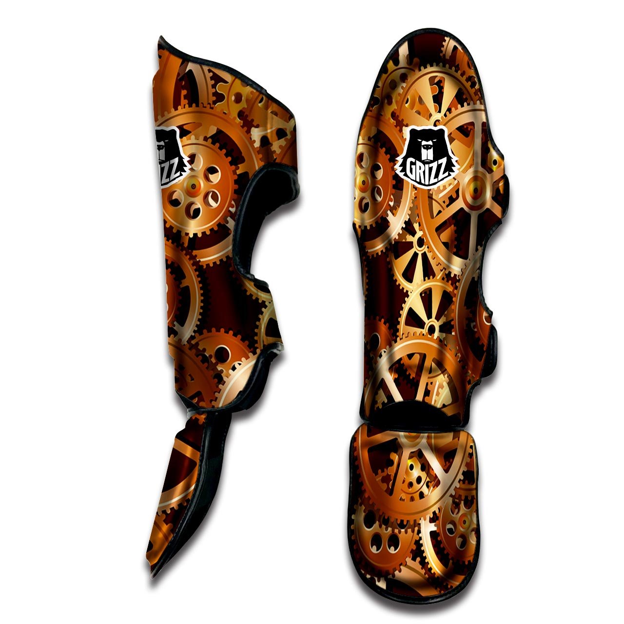 Gears And Steampunk Cogs Print Muay Thai Shin Guards-grizzshop