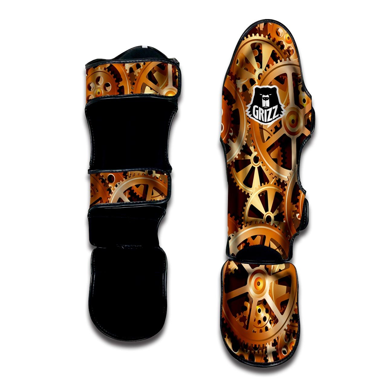 Gears And Steampunk Cogs Print Muay Thai Shin Guards-grizzshop