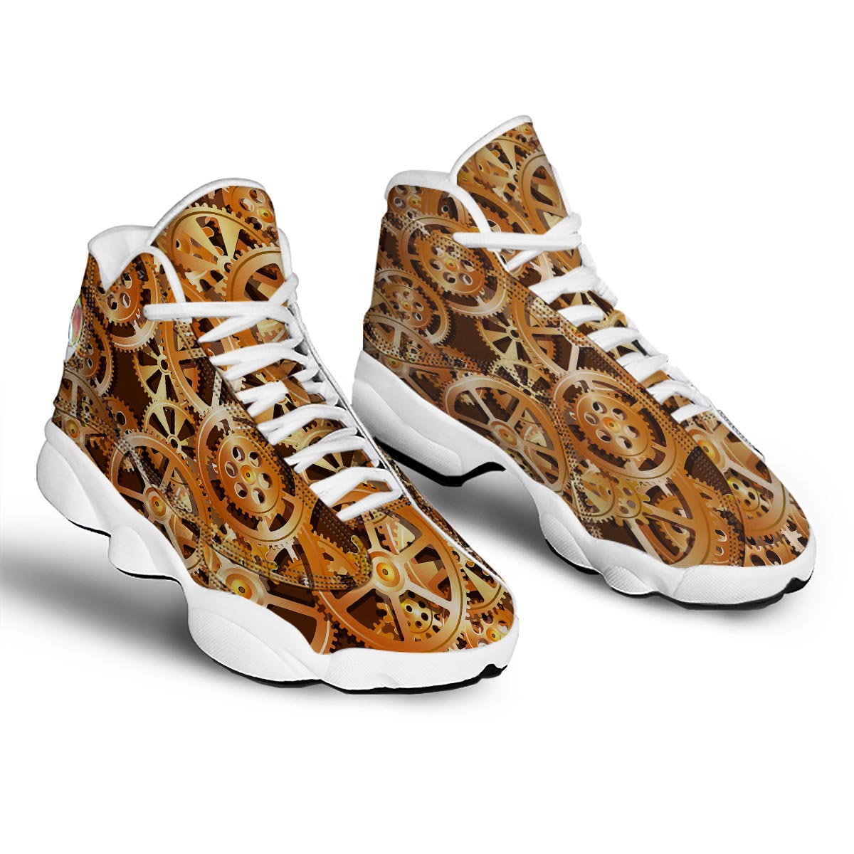 Gears And Steampunk Cogs Print White Basketball Shoes-grizzshop