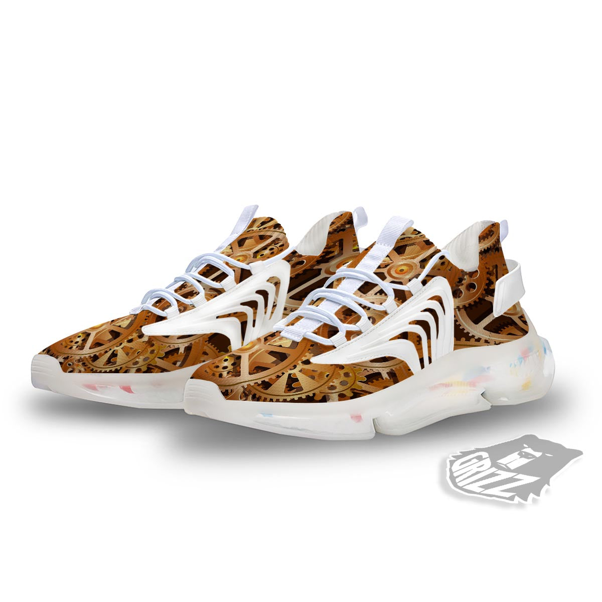 Gears And Steampunk Cogs Print White Gym Shoes-grizzshop