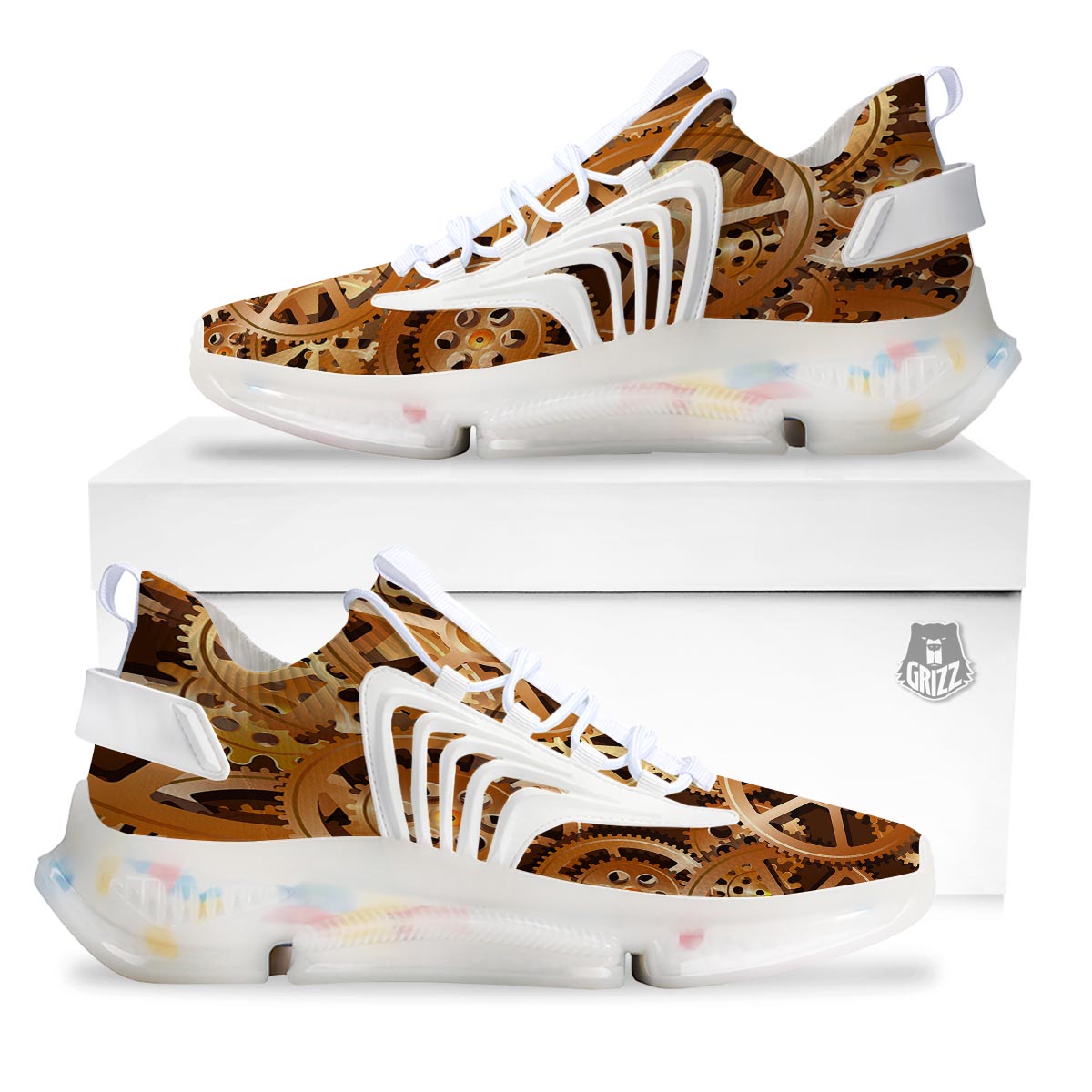 Gears And Steampunk Cogs Print White Gym Shoes-grizzshop