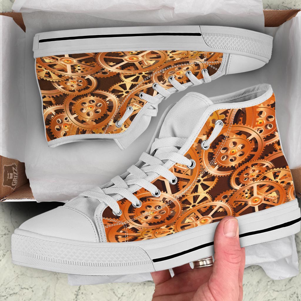 Gears And Steampunk Cogs Print White High Top Shoes-grizzshop
