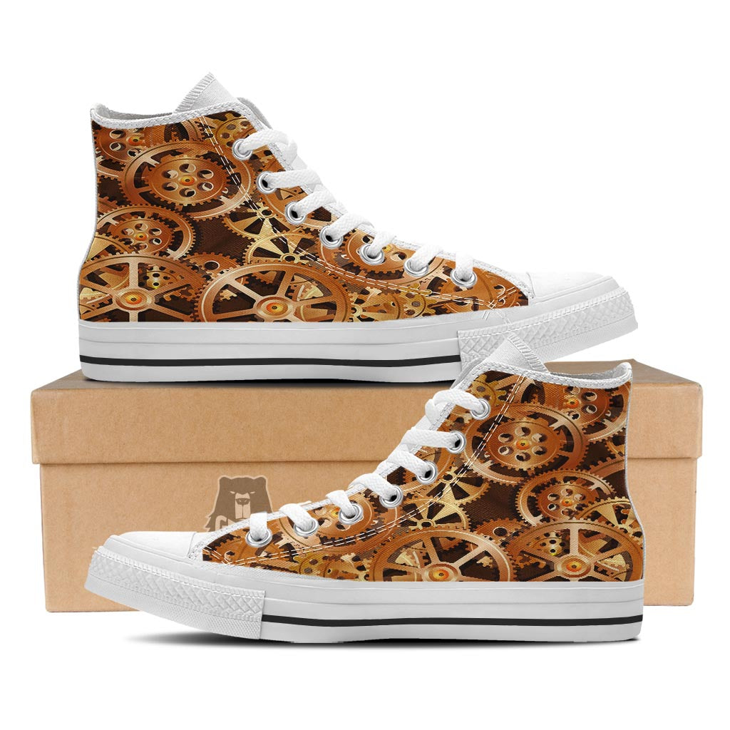 Gears And Steampunk Cogs Print White High Top Shoes-grizzshop