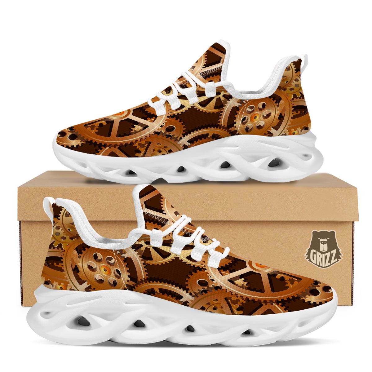 Gears And Steampunk Cogs Print White Running Shoes-grizzshop