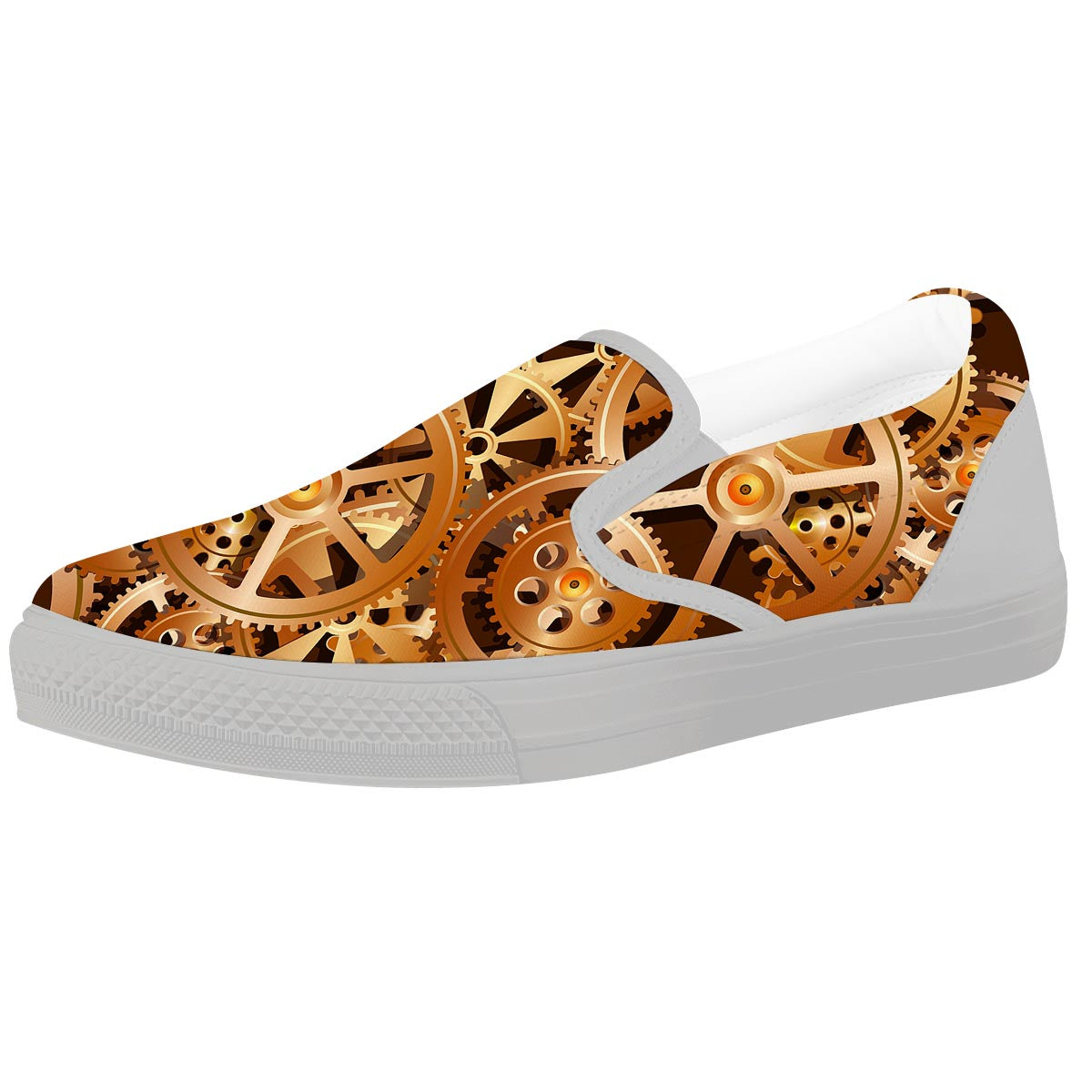 Gears And Steampunk Cogs Print White Slip On Shoes-grizzshop