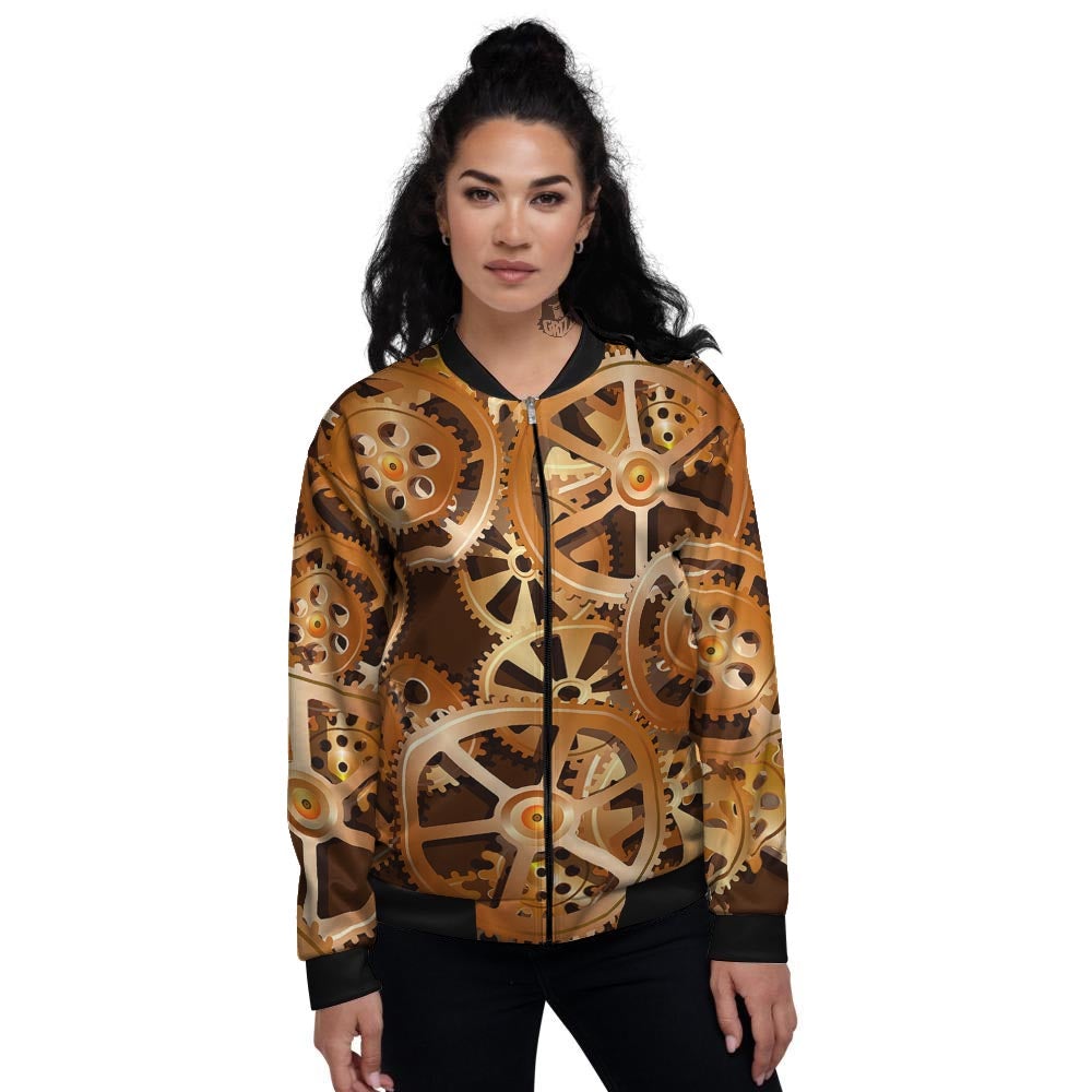 Gears And Steampunk Cogs Print Women's Bomber Jacket-grizzshop