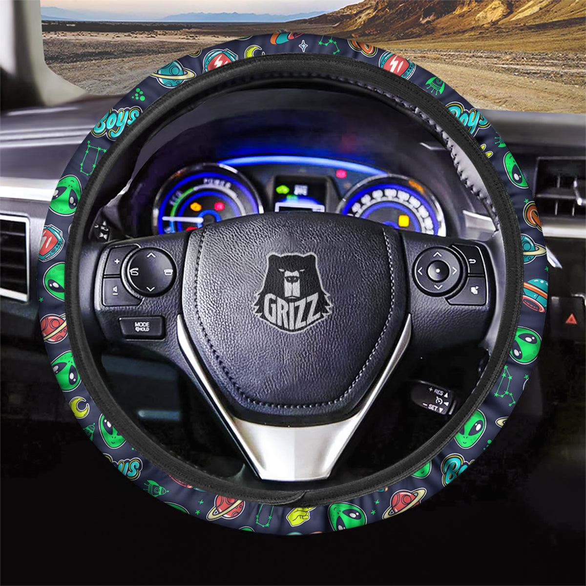 Geen Alien Ufo In Space Print Pattern Car Steering Wheel Cover-grizzshop
