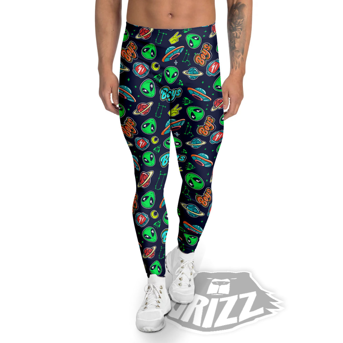 Geen Alien Ufo In Space Print Pattern Men's Leggings-grizzshop