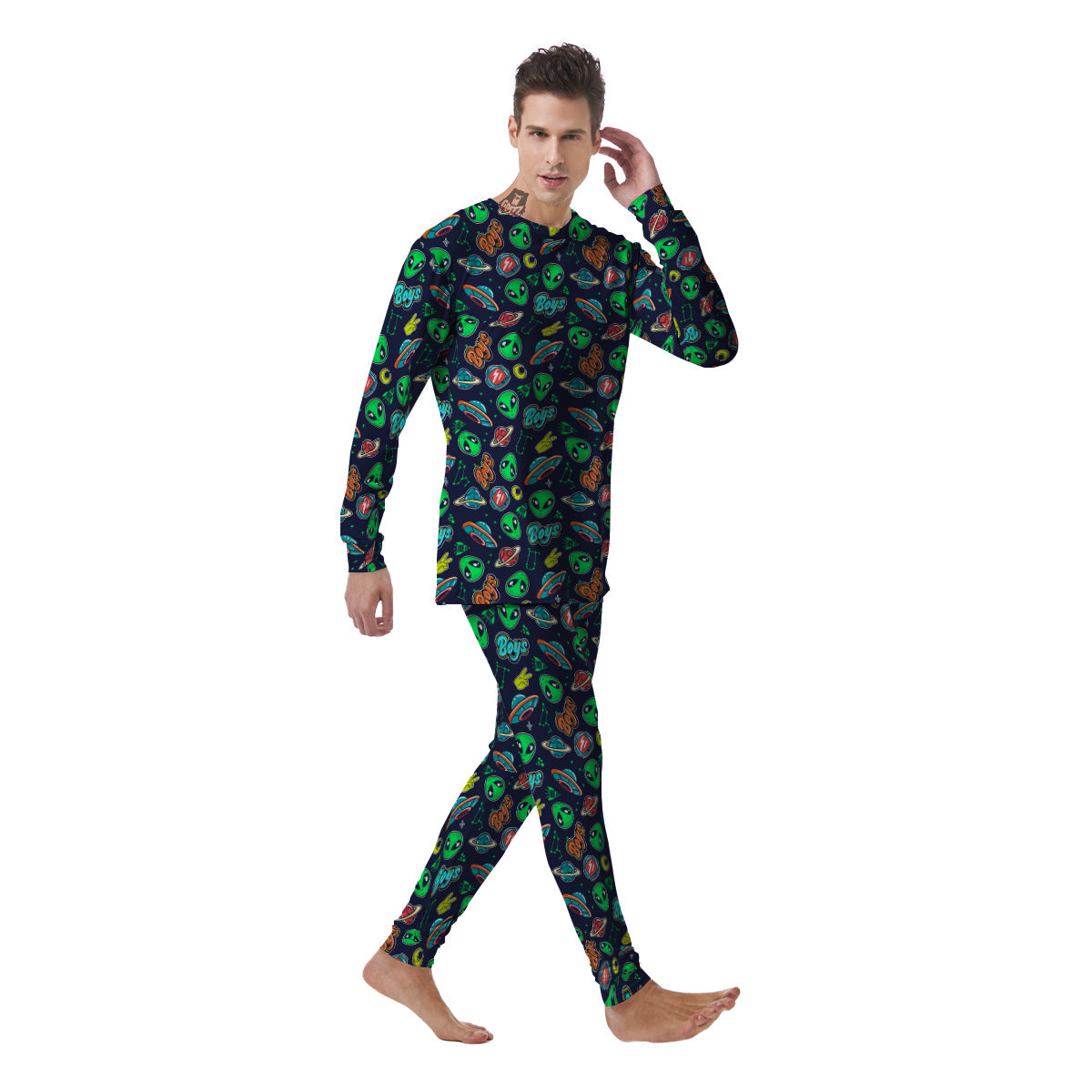 Geen Alien Ufo In Space Print Pattern Men's Pajamas-grizzshop