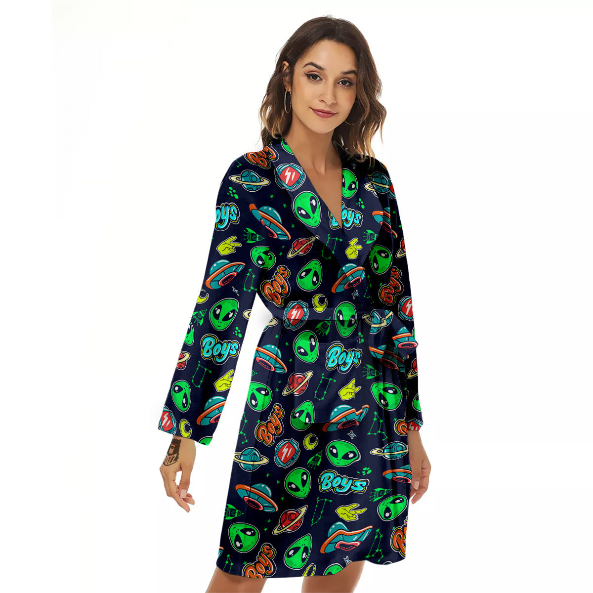 Geen Alien Ufo In Space Print Pattern Women's Robe-grizzshop