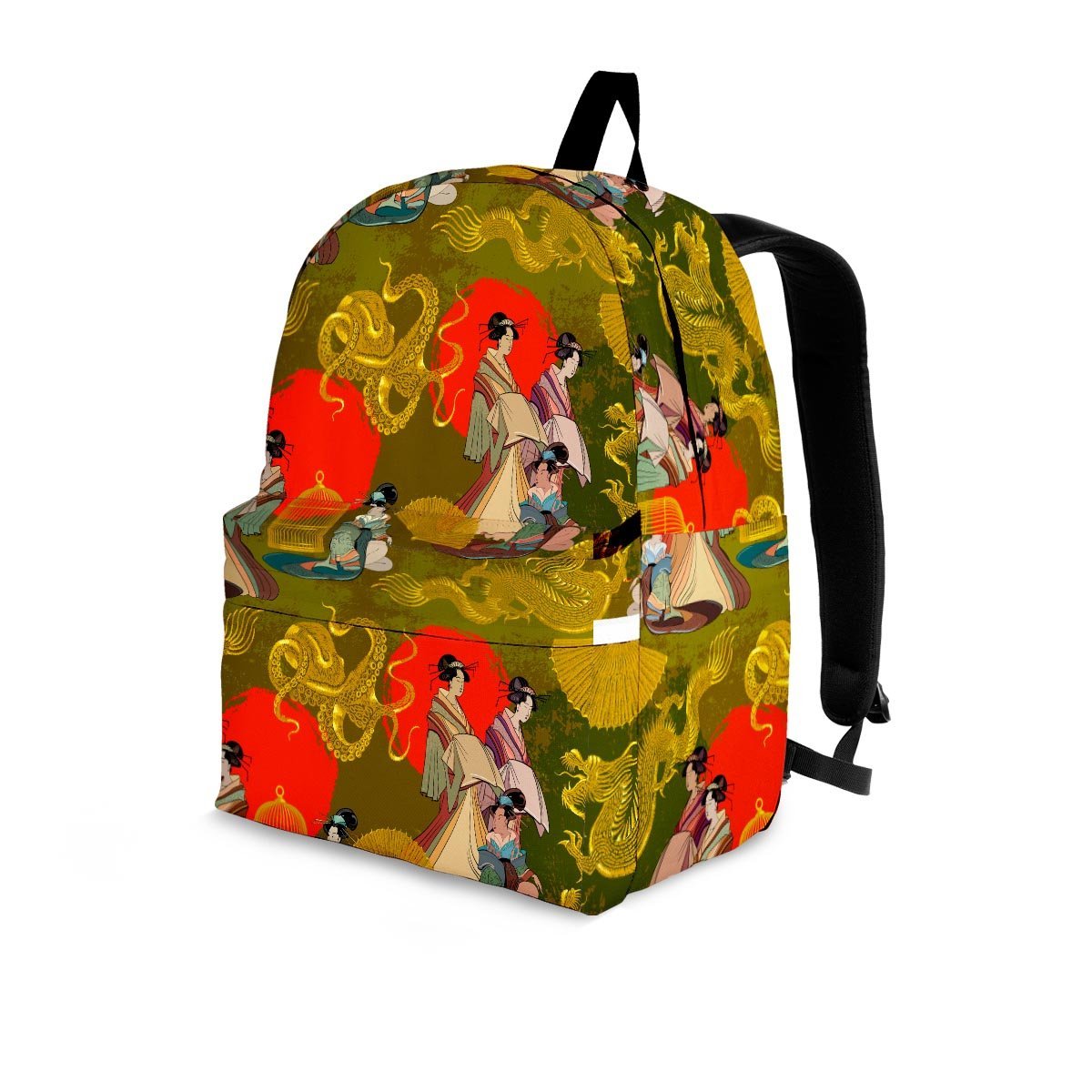 Geisha Japanese Dragon Print Backpack-grizzshop