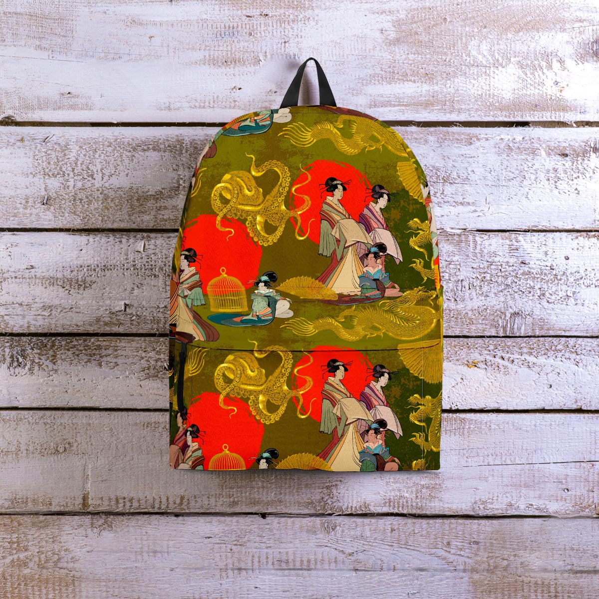 Geisha Japanese Dragon Print Backpack-grizzshop